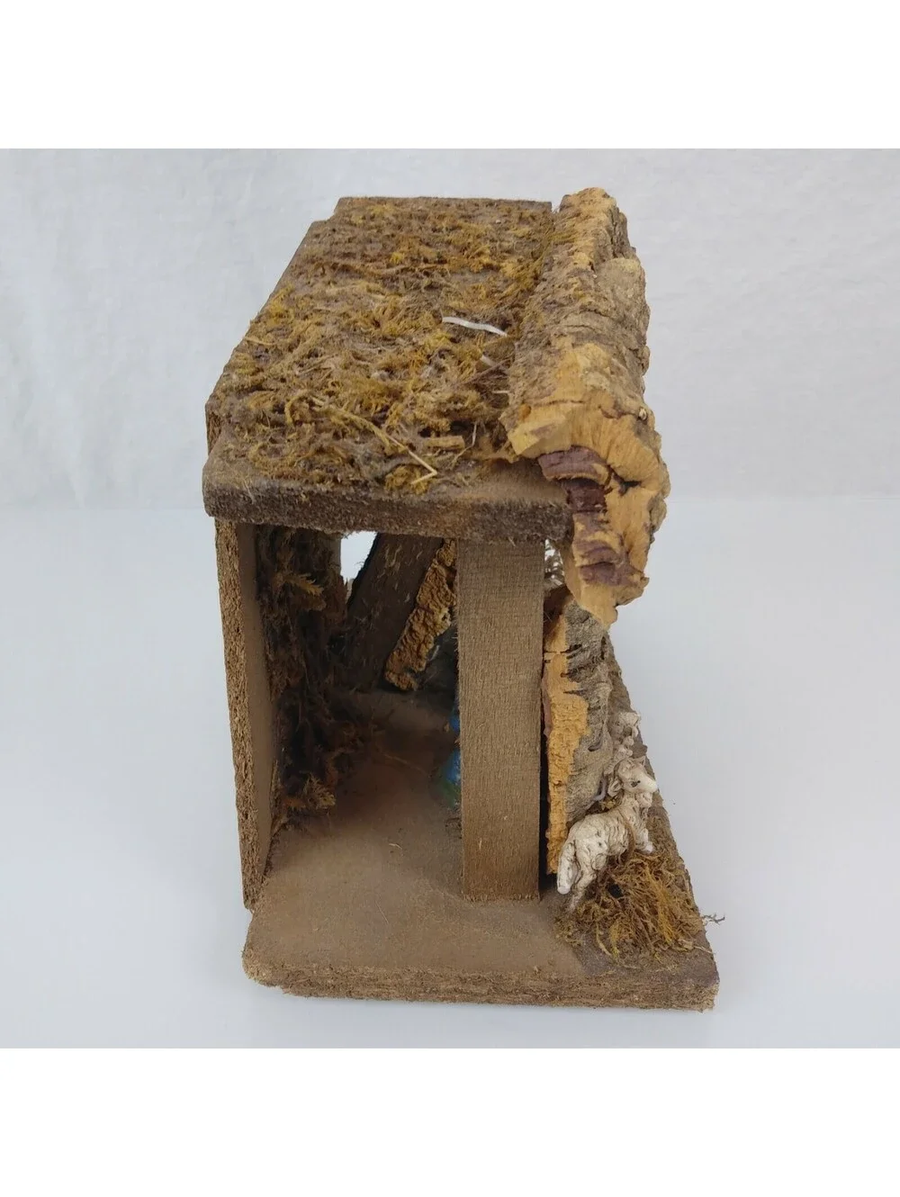 Vintage Nativity Creche Holy Family Scene Wood Wooden with Plastic Figures Italy